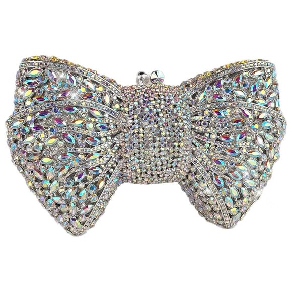 NEW Sparkling Bling Crystal Rhinestone Bow Clutch Purse: Pink Gold Silve… - Picture 10 of 17